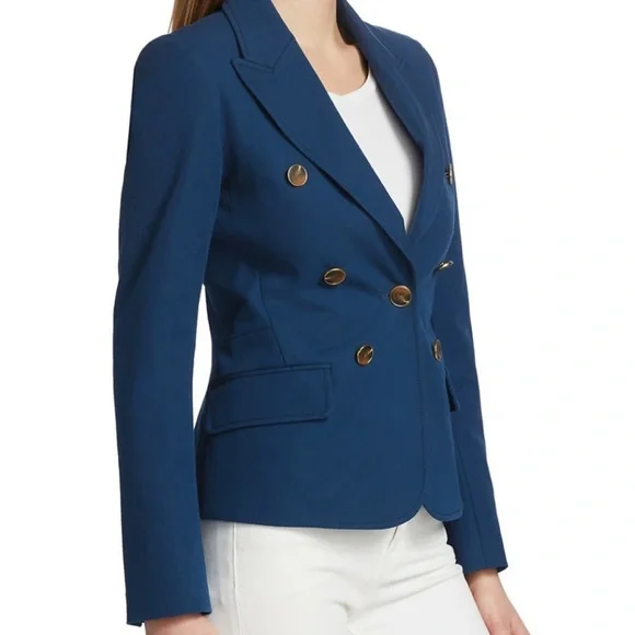 Derek Lam 10 Crosby | Eliza Double Breasted Blue Stretch Cotton Jacket size 4 - Picture 10 of 10